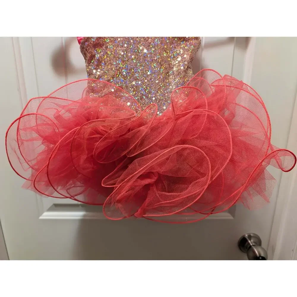 Weissman Showtime Sequin Dance Costume Vibrant Pink Sequin Spandex Tutu Sz. SC